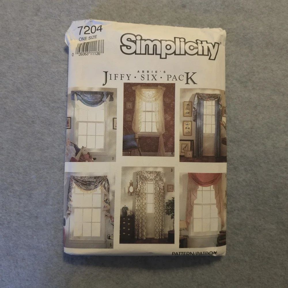 Simplicity 7204 Sewing Pattern Window‎ Curtains Drapes Valances One Size Jiffy